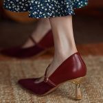 کفش پاشنه دار ترکیب اشبالت و چرم زرشکی کد 18360 - تصویر 9